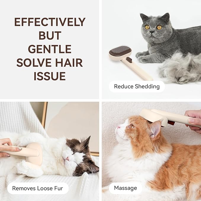 Aumuca Cat Brushes for Indoor Cats Dog Hair Brush for Shedding Long or Short Haired Cats Grooming Deshedding Brush for Dog Kitten Horse Massage Removes Loose Fur, Brown