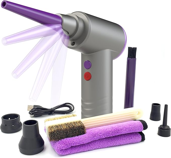 Compressed Air Duster Electric Alternative - Cordless Air Blower Complete Kit - Electric Compressed Air Duster - Reusable Canned Air Replacement - Rechargeable Computer Air Duster Compressed Air