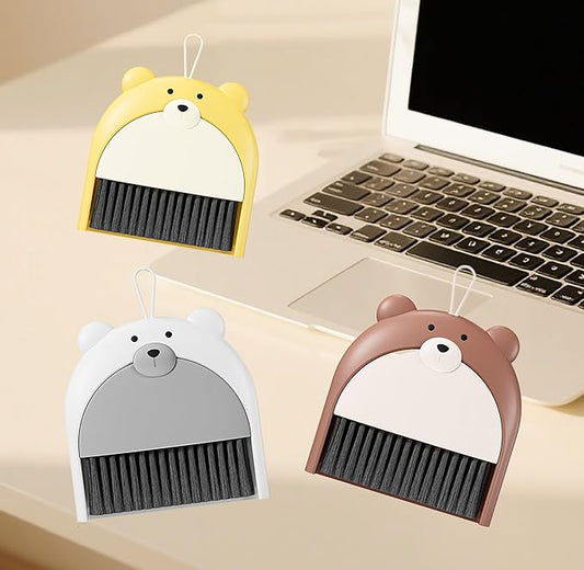 3 Pack Small Broom and Dustpan Set,Mini Portable Hanging Storage Cleaning Brush for Home Desk, Sofa, Car,Kitchen Countertops, Pet Manure Cleaning (Bear)