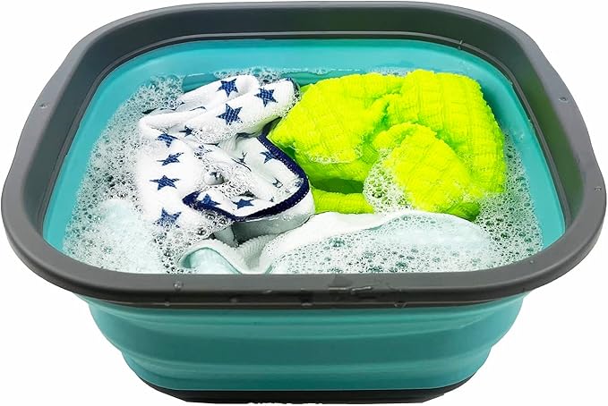 SAMMART 5.5L (1.4 Gallons) Collapsible Tub - Foldable Dish Tub - Portable Washing Basin - Space Saving Plastic Washtub (Grey/Crystal Blue)