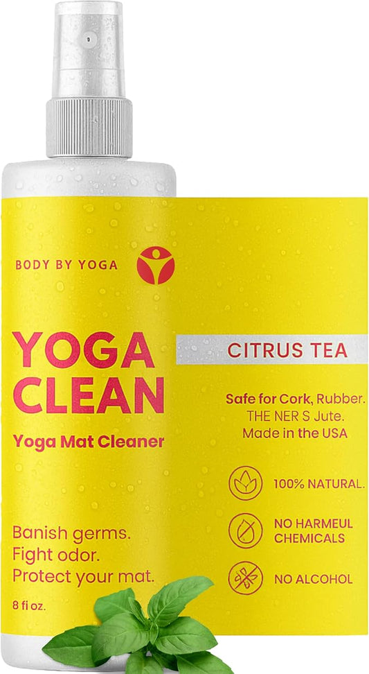 Yoga Clean - Premium Yoga Mat Cleaner Spray, Natural Plant-Based Deodorizer with Essential Oils | Refreshing Aromatherapy Scent | 8 oz Safe for Cork, Rubber & All Fabrics, Made in the USA