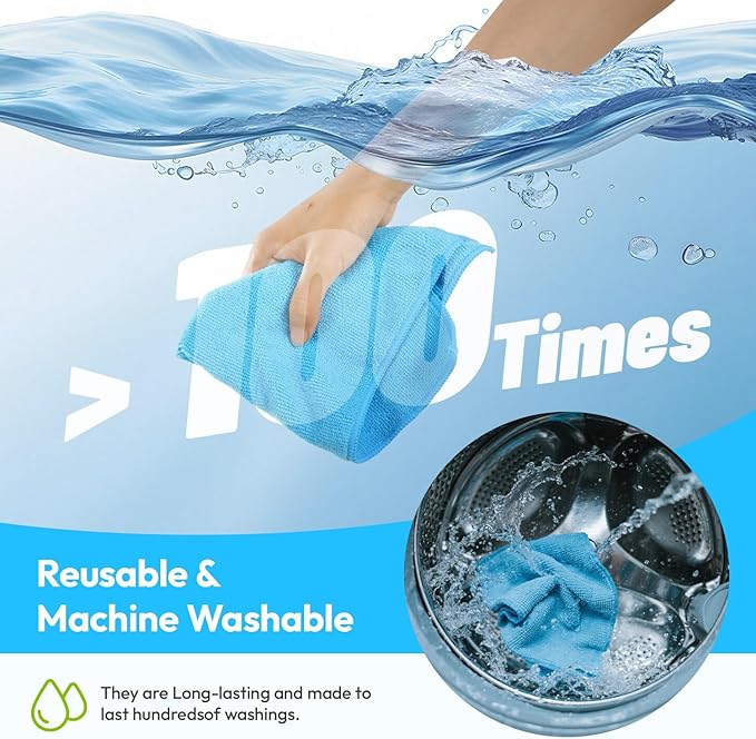 Microfiber Cleaning Cloths 12”x12” 12Pack Lint Free Kitchen Cloths - Extra Thick, Streak-Free, Lint-Free, Fast Absorbent - Reusable Multi-Purpose Housekeeping Rags for Cars, Dishes, Floors, Tiles
