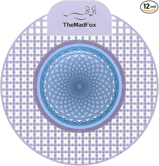 Bio-Enzymatic Urinal Screen Deodorizer (12 Pack）,Urinal Cakes with Block,Anti-Splash Urinal Screens for Men Bathroom Airport Office Mall Hotel,Long-Lasting Lavender Scent 45 Days