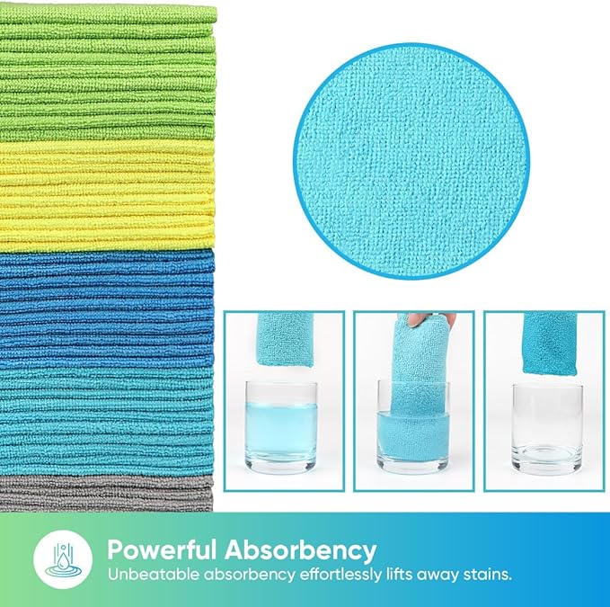 HOMEXCEL Microfiber Cleaning Cloths 100 Pack, Highly Absorbent Microfiber Towels, Lint & Scratch-Free Cleaning Rags for House, Kitchen and Car, Multi-Color Microfiber Towels for Car 11.5 x 11.5 inch