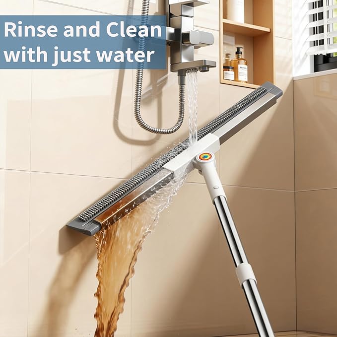 Squeegee Broom for Floor, Rubber Silicone Magic Broom with 180° Rotating Head & 63" Long Handle, Floor Squeegee Broom for Indoor/Outdoor Floor Cleaning, Pet Hair, Tile, Garage Concrete, Glass