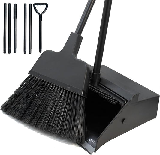 NBGYTECH Broom with Dustpan Combo Set Outdoor Upright Dustpan and Broom Set with Long Handle Angle Broom and Dustpan Set for Garage Patio Courtyad Lobby Lawn Home Kitchen Ofiice
