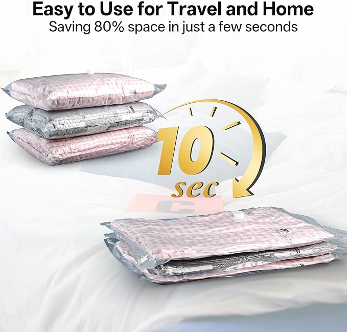 Travel Vacuum Storage Bags with Cordless Rechargeable Pump, Space Saver Compression Packing Seasonal Seal Bag for Clothing Bedding Blanket Pillows (9 Combo+Wireless Pump)