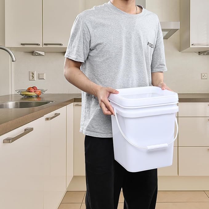Xyskin 5 Gallon Plastic Buckets & Pails White, 4 Pack Durable Storage Container Pails with Lid