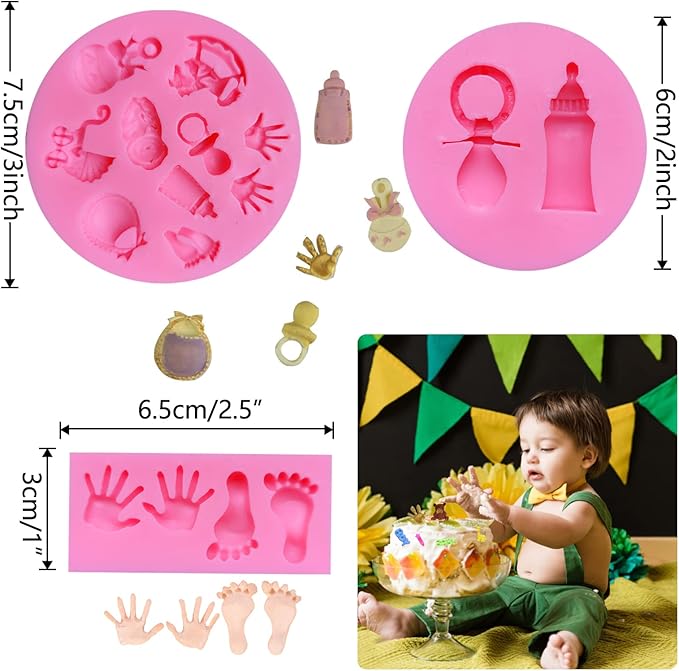 Baby Silicone Fondant Mold, Baby Shower Themed Cake Fondant Molds, Baby Birthday Party Baking Mold Cake Moulds Tools Gender Reveal Party Gummy for Sugar Chocolate Candy Clay Cupcake Topper Decoration
