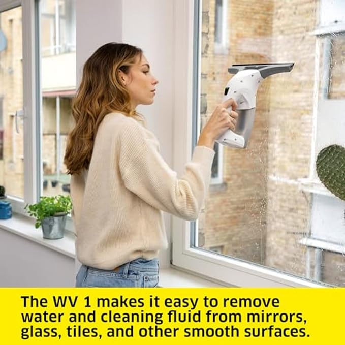 Kärcher WV 1 Electric Window Vacuum Squeegee 10" - Perfect for Showers, Mirrors, Glass, and Countertops - Electric Squeegee