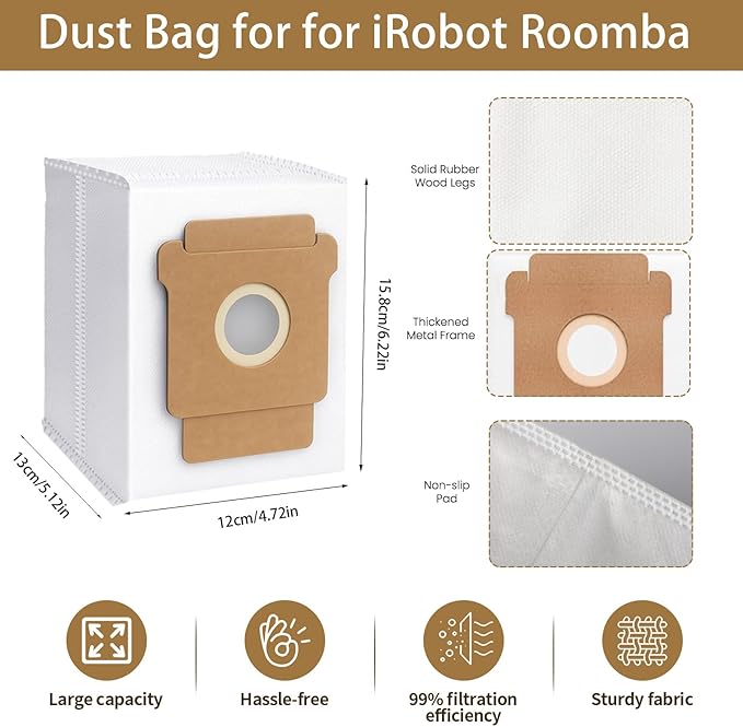 12-pack of 2.8L disposable dust bags replacement Parts for Roomba 2 Essential Vac Q0520, Roomba105,104/105 Combo,Plus 405/505/504 Combo,Y0140,Y0110,Q0120,Q011,Max 705 Robot Vacuum Cleaner