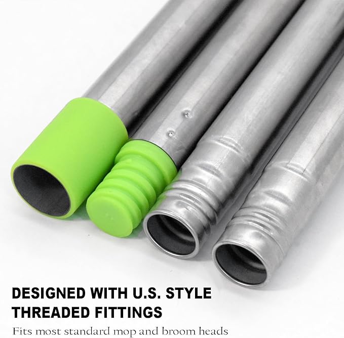 Xifando Mop Handle Replacement - 4-Section Adjustable from 30" to 58" - Durable Stainless Steel Mop Pole with American Thread Joint for Spin Mops & Brooms (Green)