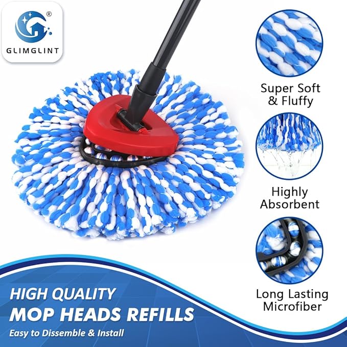 Mop Replace Heads Compatible for O Cedar 3 Pack, Spin Mops Refill Head Replacement for RinseClean 2-Tank System, Machine Washable, Suitable for Hard-surfaced Floors Cleaning