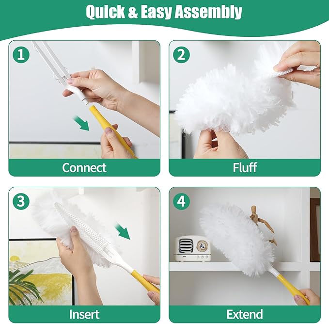 Senowi 30 Count Electrostatic Duster Refills Compatible with Swiffer Duster, Multi-Surface Dusting Refills, Microfibre Feather Dusters for Cleaning, White Unscented