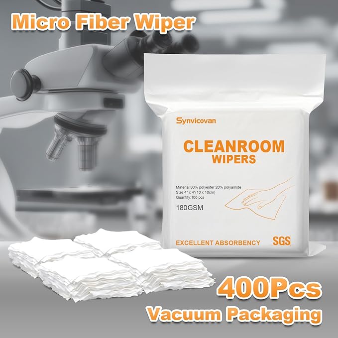 Synvicovan Microfiber Wipes 4"x4"(400 Pcs,Class 100, 180GSM) Superfine Lint Free Cloths Cleaning and Drying Cloths Reusable Ultra Absorbent for All Surface Types