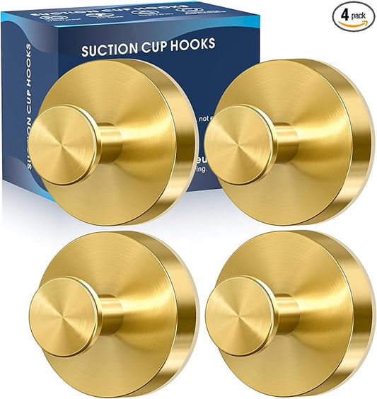 MOTAIPEAK Suction Cup Hooks for Shower,Removable Shower Towel Suction Hooks for Bathroom Wall,Kitchen,Glass,Mirror,Tile to Hang Robes,Loofah-Gold(4-Pack)