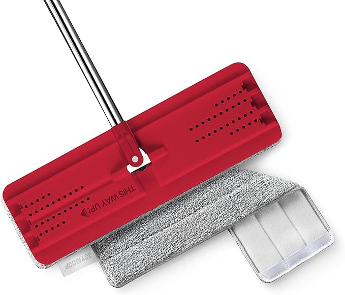 JOYMOOP Flat Mop, Microfiber Mops for Floor Cleaning and Wall Cleaner, 50" Mops with 13" Flat Head with a Microfiber Mop Pad - Black & Red