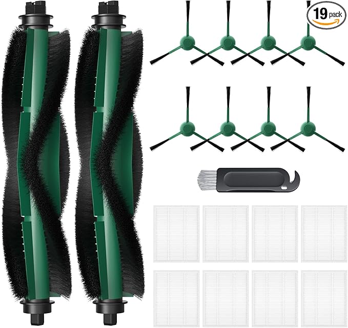 Replacement Parts Accessories Compatible with iRobot Roomba 104, 105 Vac/Combo, Y0140, Q0120, Y0110, Q0520, Q011 Robot Vacuum, 2 Roller Brush, 8 Hepa Filters, 8 Side Brushes, 1 Cleaning Brush, 19 Pcs