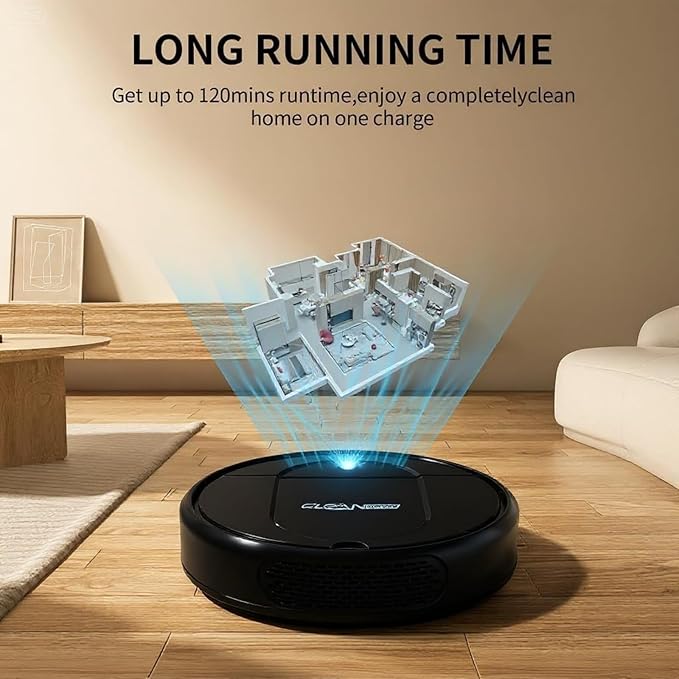 3-in-1 Robot Vacuum and Mop | 4500Pa Suction, Tangle-Free Brush, 120 Min Runtime for Whole-Home Cleaning, Ultra-Slim, Low Noise, Smart Navigation, Ideal for Pet Hair & Hard Floors (Black)