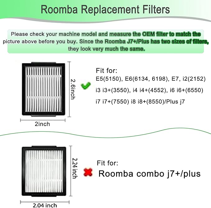 Replacement Parts for iRobot Roomba i3 i3+ i4 i4+ i5 i5+ i7 i7+ i8 i8+ j5 j5+ j7 E5 E6 E7 e, i, and j Series Robot Vacuums Replenishment Kit 2 Set Rubber Brushes,10 Vacuum Filters,10 Side Brushes