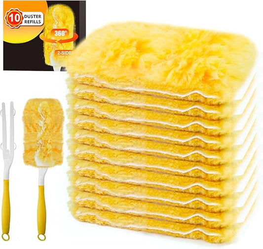 Yicotira Duster Refill Compatible with Swiffer Duster, Heavy Duty Duster Refills Kit for Cleaning Dusting, Multi Surface 360 Feather Duster, 10 Count Disposable Refills with 1 Handle