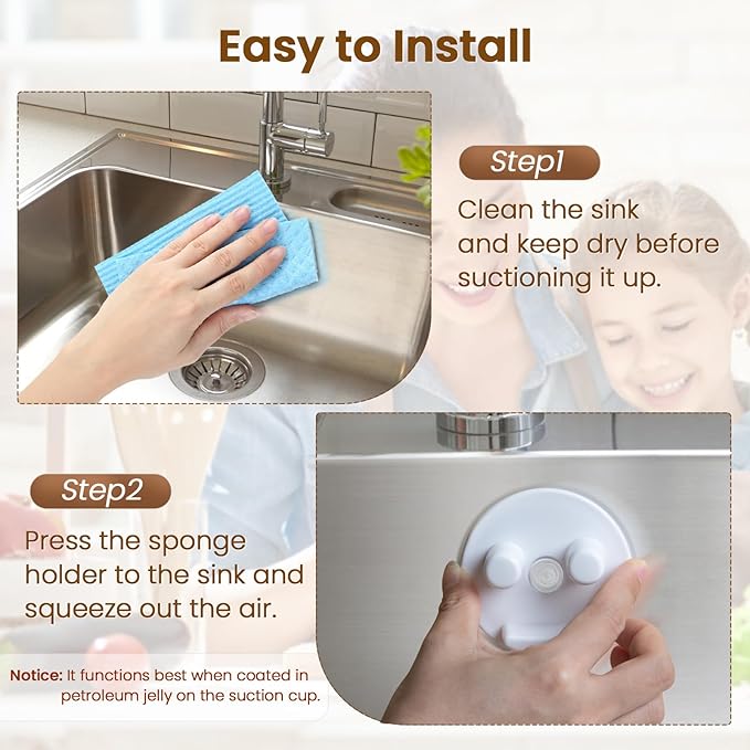 Sponge Holder, Sink Caddy w/Suction Cup Installation, Sponge Organizer for Kitchen/Bathroom Sink, Self Draining, Dishwasher Safe for Holding Sponges(Sponges Not Included), White(1-Pack)