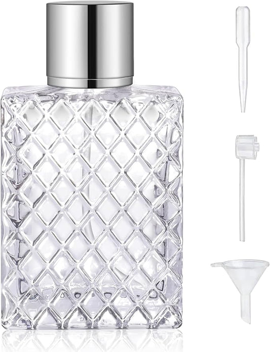 Vintage Glass Spray Bottle - Refillable Perfume Atomizer, Empty Perfume Bottles with 3 Dispensers (100ml/3.4 Oz)