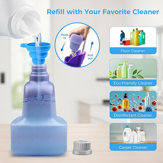 Ndoge Replacement Bottle for Swiffer Wet Jet Mop, Refillable, 500 ML Leak-Proof HDPE Refillable Bottle, 17 FL OZ Solution Bottles with 7 Sealing Pads and 1 Folding Funnel