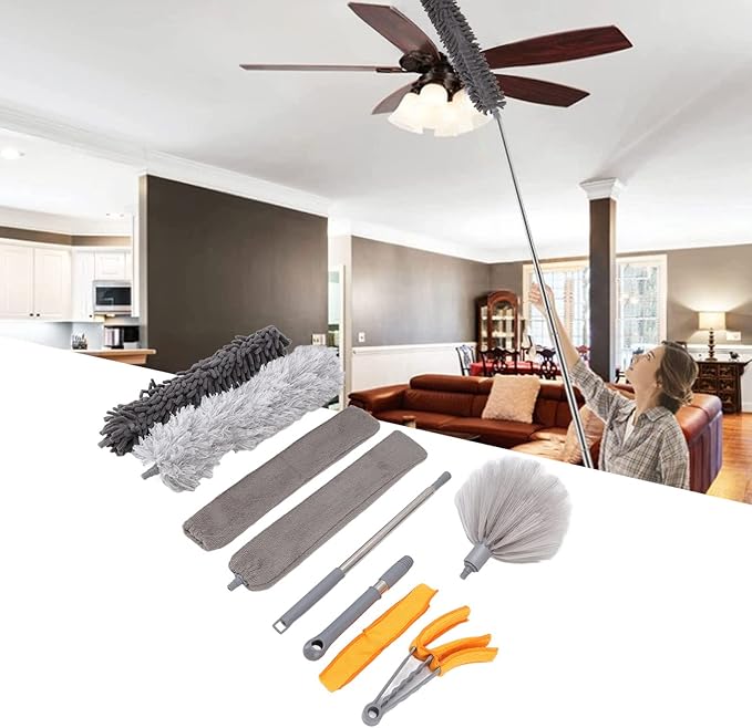 Tyenaza 9Pcs Microfiber Duster Kit, Extendable Feather Duster House Cleaning Tool for Home Use