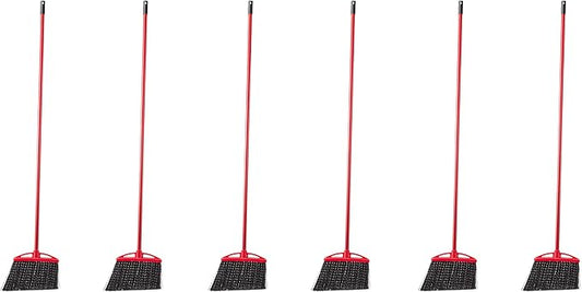 Amazon Basics Angle Broom With Metal Handle, 6-Pack, Black & Red