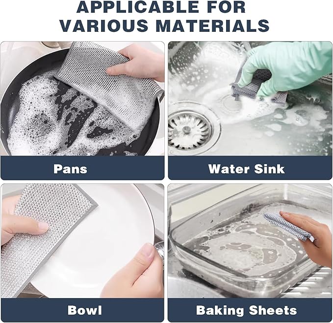 10 Pack Stainless Steel Scrubber, Reusable Diamond Weave Scrubber Cloths, Non-Scratch Heavy-Duty Metallic Fiber Cleaning Cloth for Kitchen, Multi-Use Dishwasher Rags