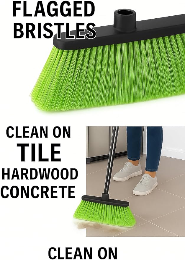 Healing Atlas ALMA Apple Green 14" Soft Sweep Broom Head – Lightweight Flagged Bristles – 7/8" Universal Thread – Recycled PP(Apple-Green, ALMA)