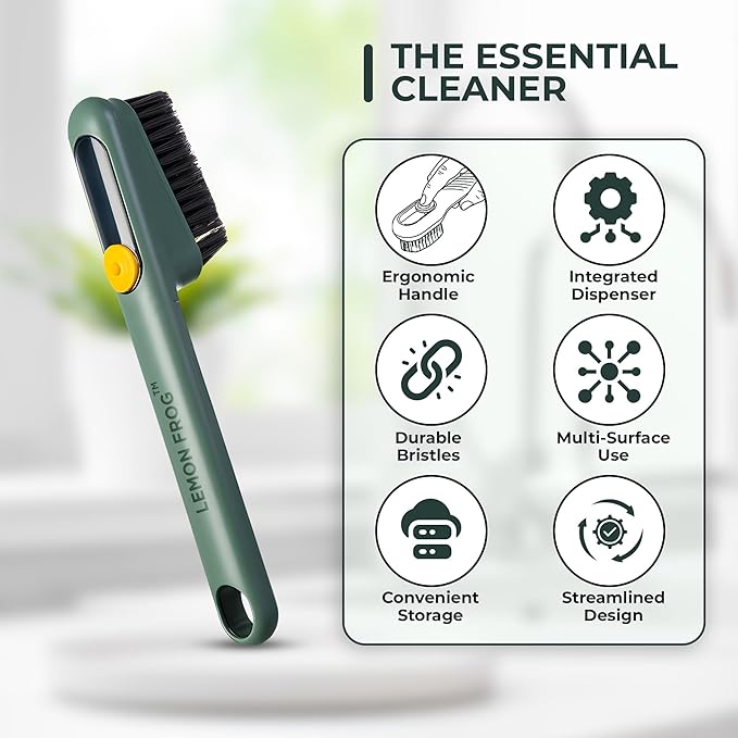 Household Cleaning Brush, Multi-Purpose, Combination of Dense & Soft Bristles with Added Straight Brush,Twizer, as Well as Dispnesing Unit for Deep Cleaning Kitchen, Bathroom, Tight Spaces.