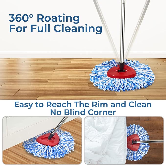 Matthew Cleaning 12Pack Blue Microfiber Spin Mop Replacement Head Compatible with EasyWring Spin Mop Replace Head-EasyWring High Absorbency,Machine Washable,Microfiber Spin Mop Refills