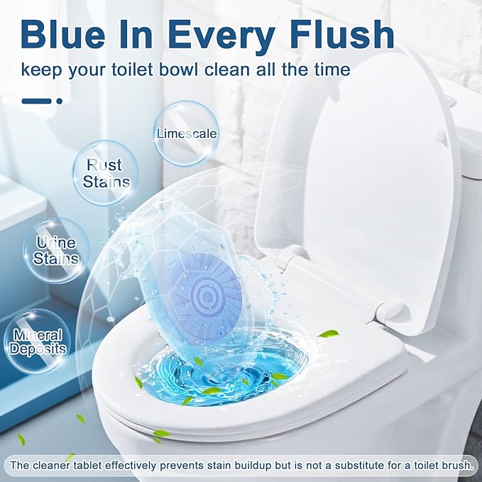 Msvvko Toilet Bowl Cleaners, Automatic Toilet Bowl Cleaner Tablets Blue Gel Powerful Clean, Septic Safe Toilet Tank Cleaner, Bathroom Deodorizer & Prevent Stain, Fresh Scent-10 PACKS