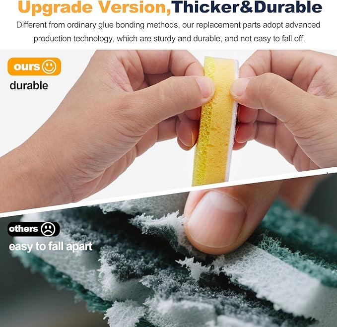 Refill Heads Compatible with Dish Daddy,Non-Scratch Wand Refill Sponge Heads Compatible with Scrub Daddy,Upgrade Version Much Thicker and Durable,8 Packs