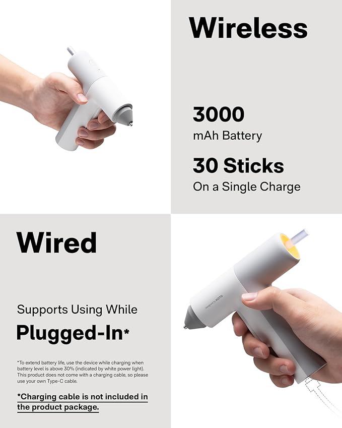 HOTO Easyflow Cordless Hot Glue Gun, Auto Dispensing Glue Gun with 40 Glue Sticks, 30s Fast Preheating, 3000mAh, Anti-Scald & Anti-Drip, Wireless/Wired, Ideal for DIY/Kids Crafts & Home Repairs