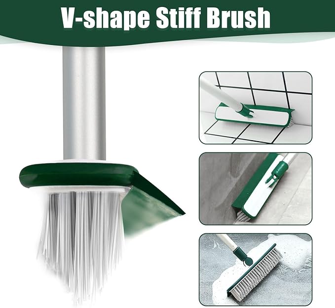 Magic Broom - Silicone Floor Sweeper with Squeegee, Bathroom Brush Set for Pet Hair (Dark Blue & Green)