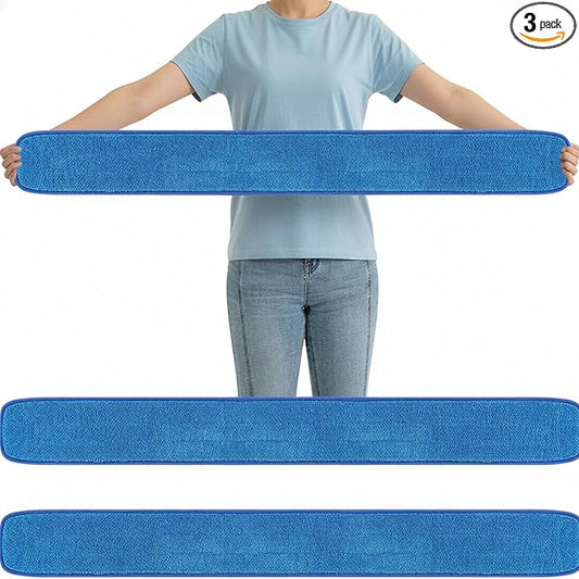 LOYIM 3 Pcs Large 48 Inch Commercial Replacement Microfiber Pads Reusable Wrestling Wet Mop Refill Pads for Flat Mop Frames Wet and Dry Use (Micronfiber & Cotton,Blue)
