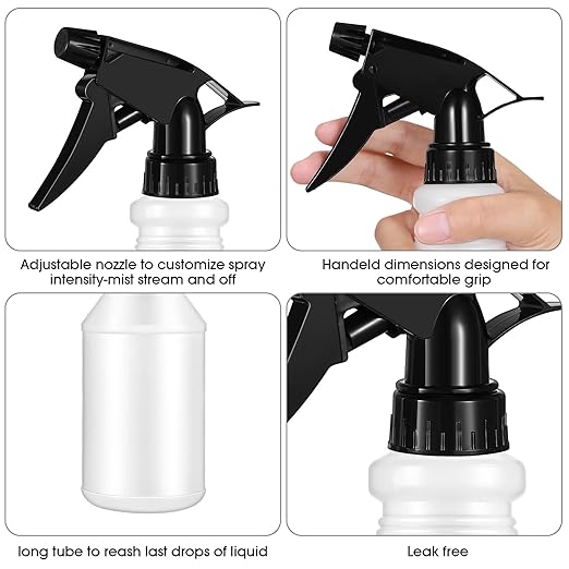 Yinder 18 Pcs 16 Oz Plastic Spray Bottle Bulk Empty Refillable Spray Bottles for Cleaning Solution Leak Proof Water Sprayer with Adjustable Nozzle Mist/Stream Mode(Black, White, Red)
