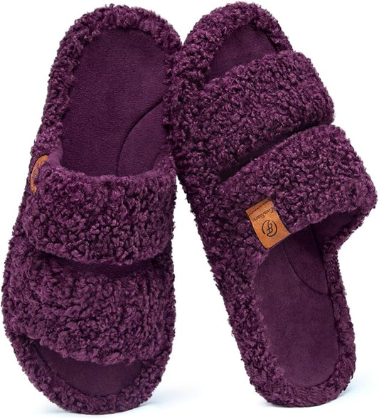 EverFoams Womens Fuzzy Open-toe Slippers Soft Comfy Memory Foam Indoor House Shoes