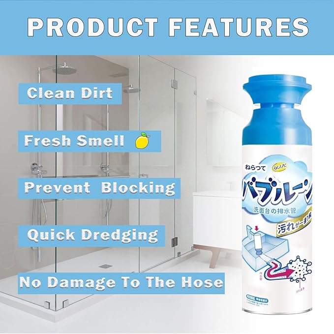 Drain Foam Cleaner,Liquid Hair Drain Clog Remover Foaming Cleaner for Kitchen, Sinks, Tubs (2PCS)