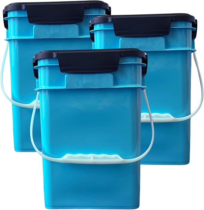 House Naturals 4 Gallon Square Buckets with lids- Made in USA Container- Pack of 10 (Aqua - Black lids)