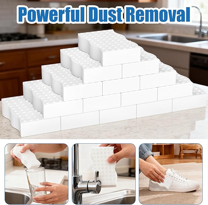 20 Pack Magic Sponges Cleaning Eraser, 2X Density Melamine Sponge,Cleaning Pad for Bathroom,Kitchen,Dish,Furniture, Floor,Wall,Shoe,Cleaner, Non-Scratch Scrub Foam (20)
