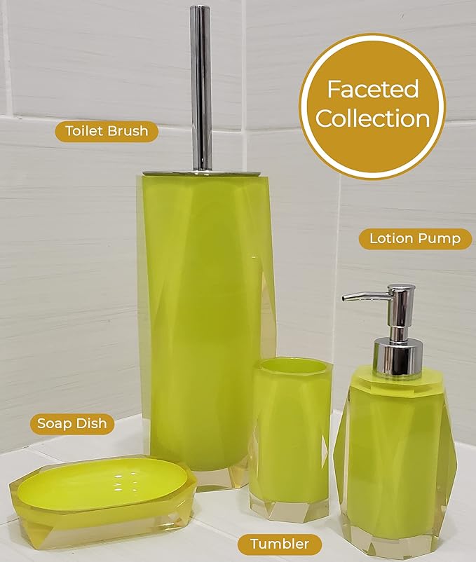 Faceted Toilet Brush, Durable Resin, Discreet Design, Stainless Steel Handle, for Stylish Bathroom Decor, Orange, 4x16, Sold Individually