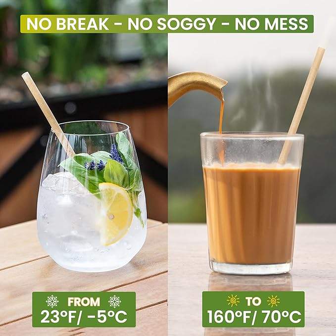 Biodegradable Coconut Straws - 200 Pieces Disposable, Plastic Free, Ecofriendly Coco Fiber Drinking Straws Bulk for Cold and Hot Beverages, Cocktail and Restaurant