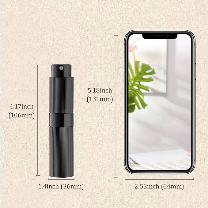 LISAPACK Perfume Travel Refillable Bottle - Atomizer Cologne Spray for Men Portable - Mini Sprayer Empty for Refill - Small Size 8ML Striped (Black, Silver, Blue)