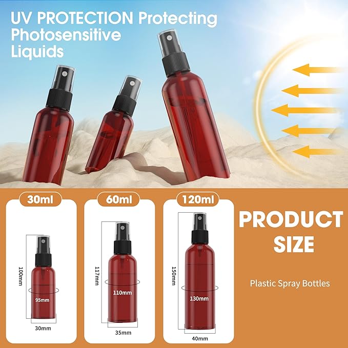 100Pack Small Spray Bottles 2oz, 60ml Travel Spray Bottle Bulk Black Fine Mist Sprayer, Empty Refillable Containers Portable Cosmetic Plastic Spray Bottles for Cleaning, Misting & Skin Care-Brown