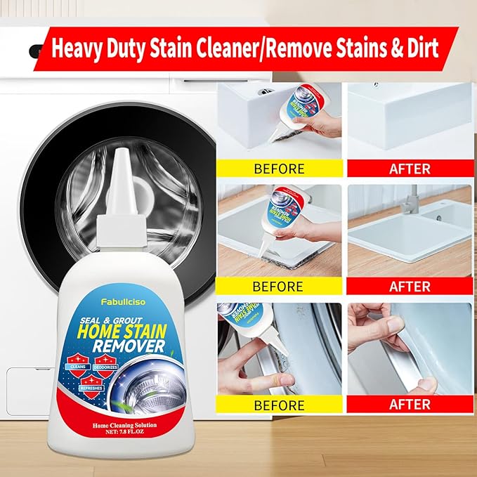 Home Stain Remover Gel – Stubborn Stain Cleaner No Harsh Scrubbing Required, Front Loader Washing Machine Seal Washing Machine Seals, Sinks & Tiles | No-Slip Formula | 5H Penetration | 15.6oz