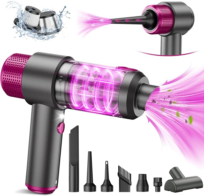 EYYA Handheld Cordless Car Vacuum Cleaner, 4-in-1 Portable Mini Car Vacuum Cleaner, 15000PA High Power & Air Duster with LED Light for Home Office